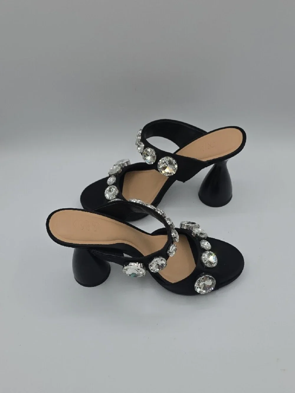 Gianni Bini Black Crystal-Embellished Two-Strap Block Heels